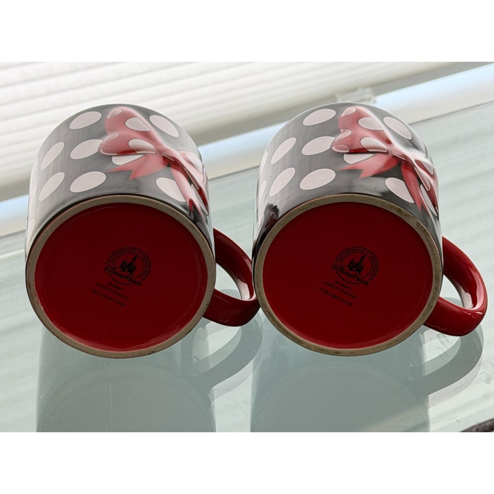 Disney Parks Minnie Mouse Polka Dot Bow Signature Mug Ceramic Coffee Cup Set 2 - Picture 6 of 9